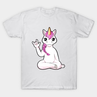 Cartoon unicorn shows I love you - ASL hand gesture T-Shirt